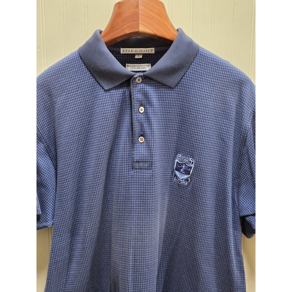 Lyle & Scott Polo Shirt Mens Large Blue Houndstooth Waterville Golf Links Cotton